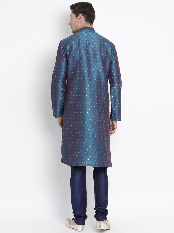 Sarvati Men's Blue Zari Weaved Kurta Pyjama Set