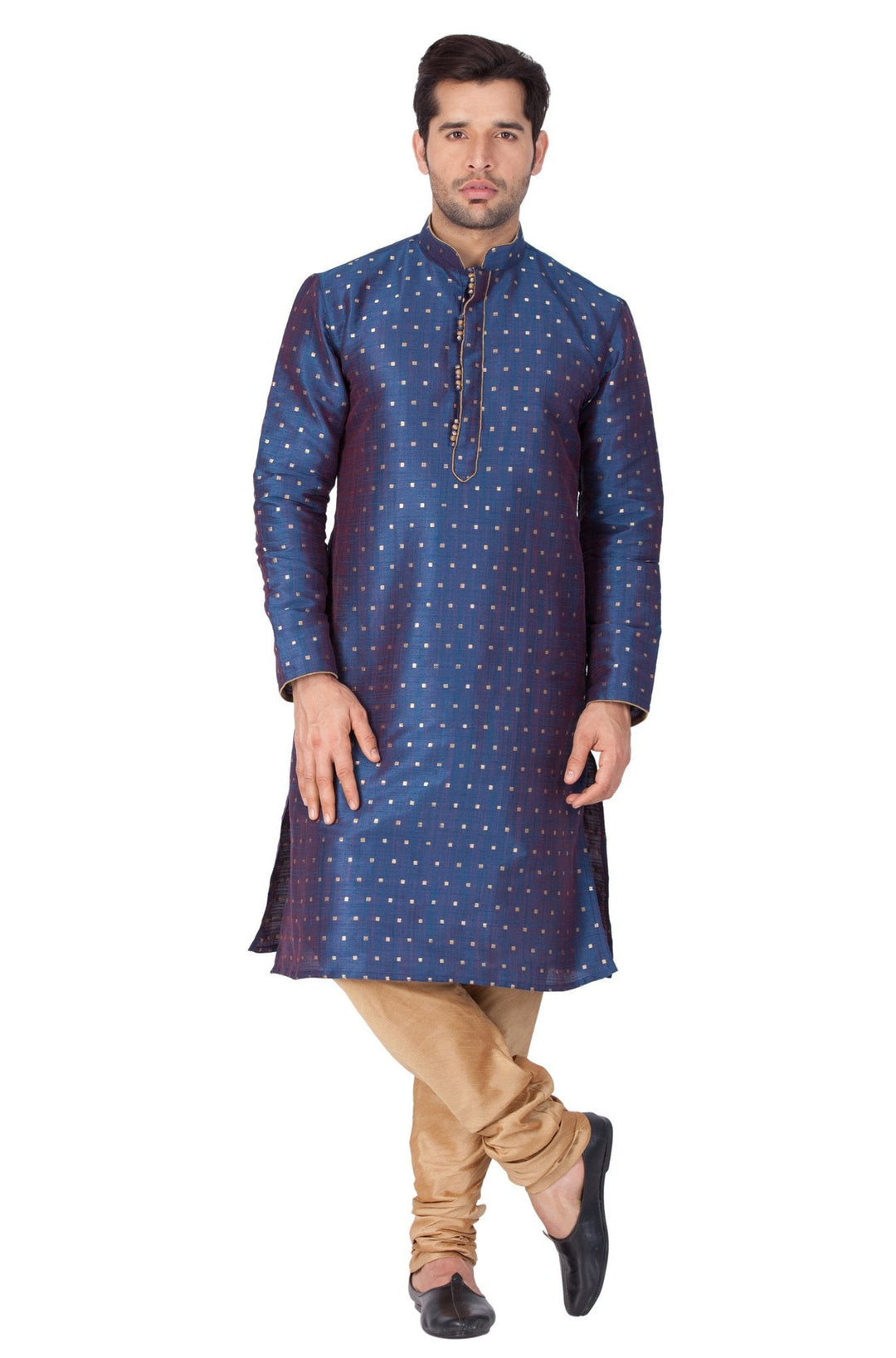 Sarvati Men's Blue Zari Weaved Kurta Pyjama Set