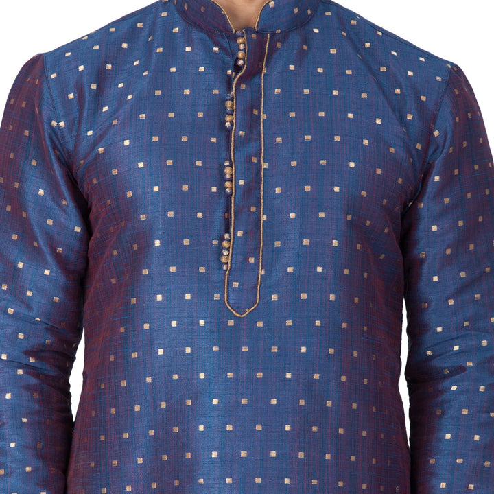 Sarvati Men's Blue Zari Weaved Kurta Pyjama Set