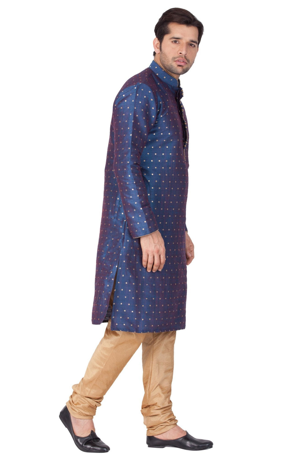 Sarvati Men's Blue Zari Weaved Kurta Pyjama Set