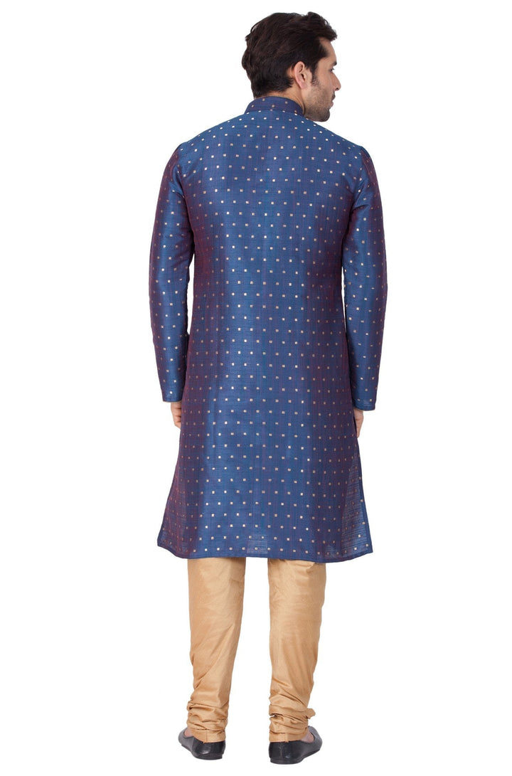 Sarvati Men's Blue Zari Weaved Kurta Pyjama Set