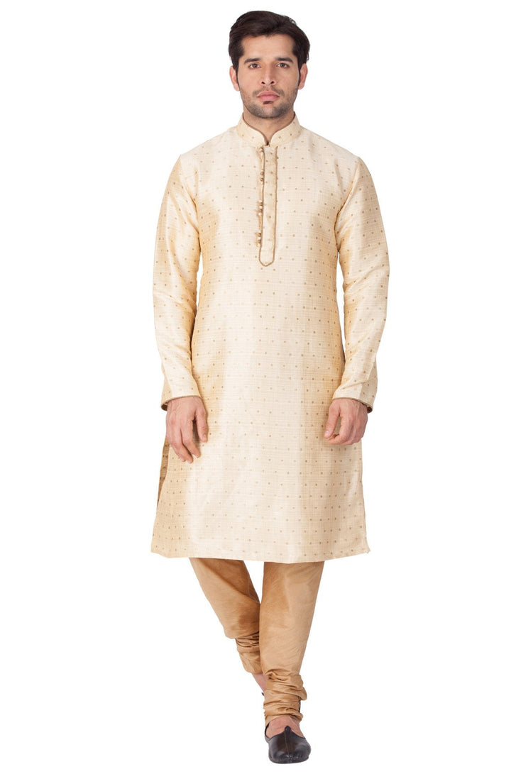 Sarvati Men's Gold Zari Weaved Kurta Pyjama Set