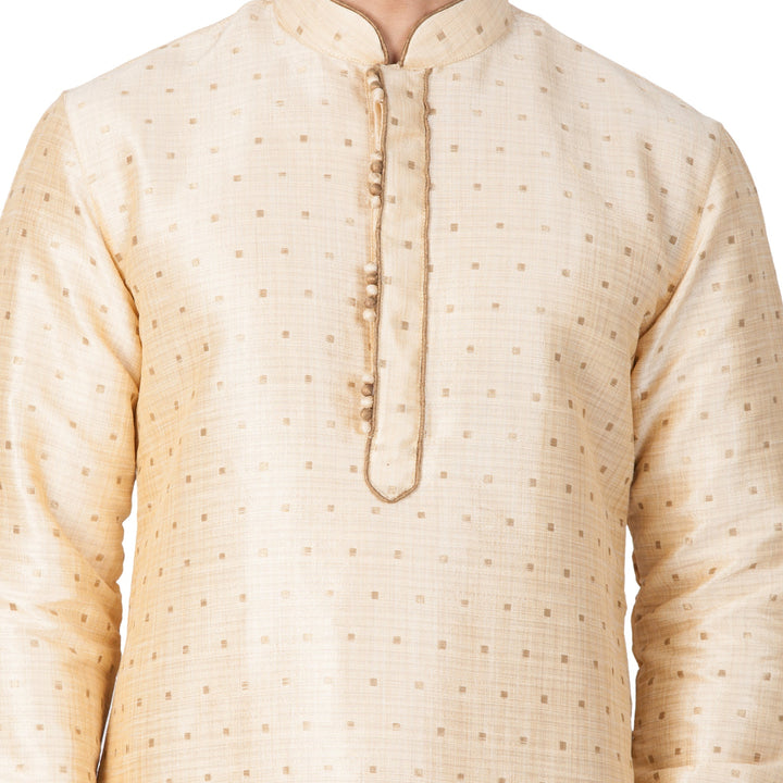 Sarvati Men's Gold Zari Weaved Kurta Pyjama Set