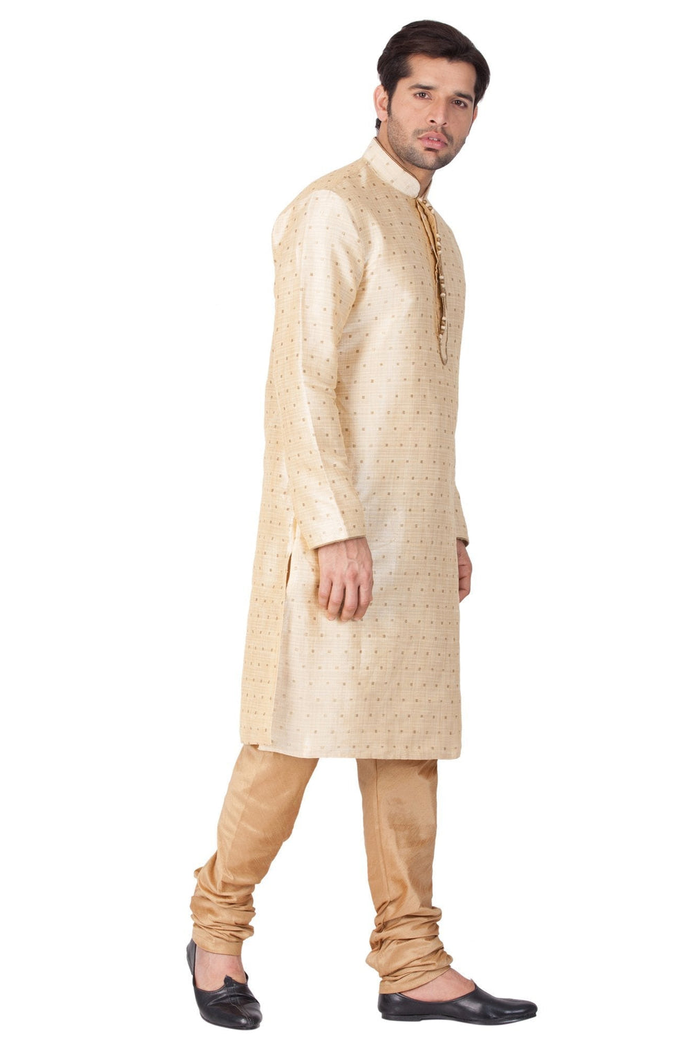 Sarvati Men's Gold Zari Weaved Kurta Pyjama Set