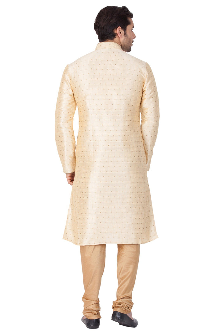 Sarvati Men's Gold Zari Weaved Kurta Pyjama Set