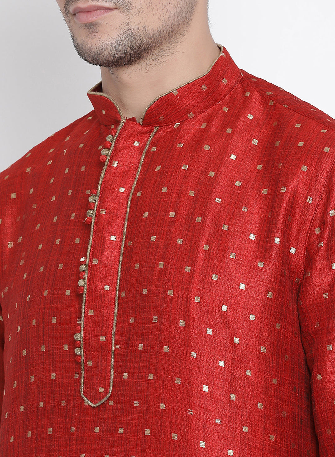 Sarvati Men's Maroon Zari Weaved Kurta Pyjama Set