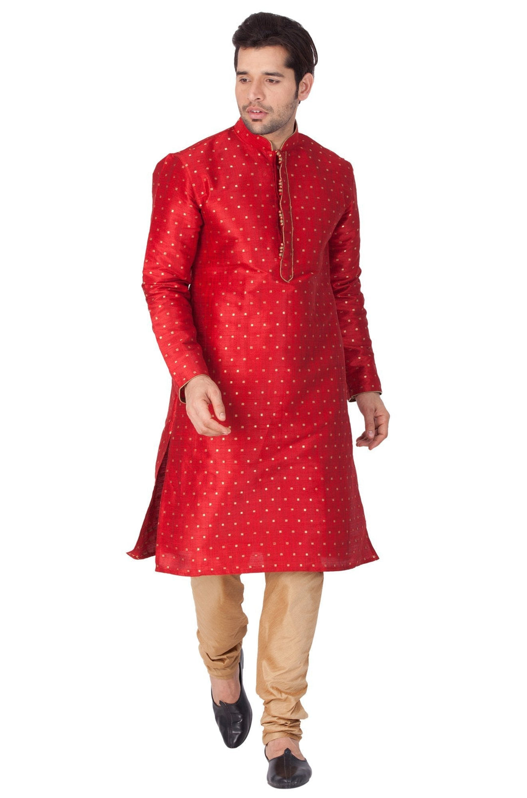 Sarvati Men's Maroon Zari Weaved Kurta Pyjama Set