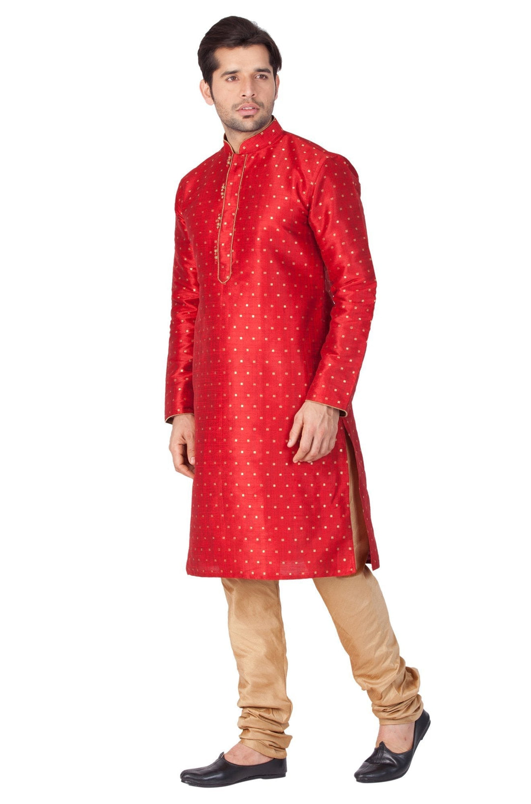 Sarvati Men's Maroon Zari Weaved Kurta Pyjama Set