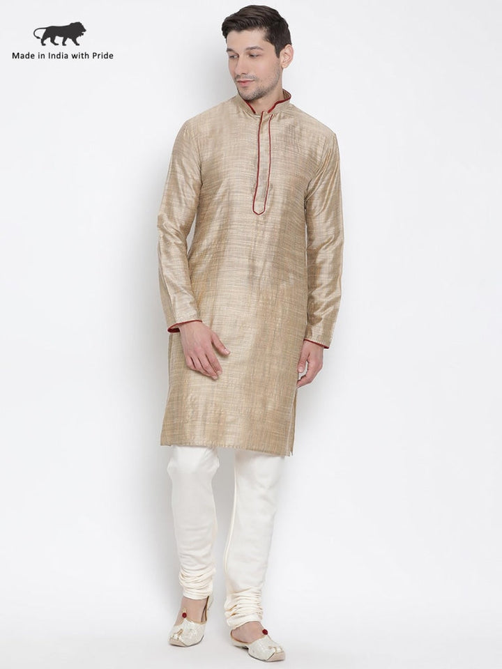 Sarvati Men's Beige Cotton Kurta and Pyjama Set