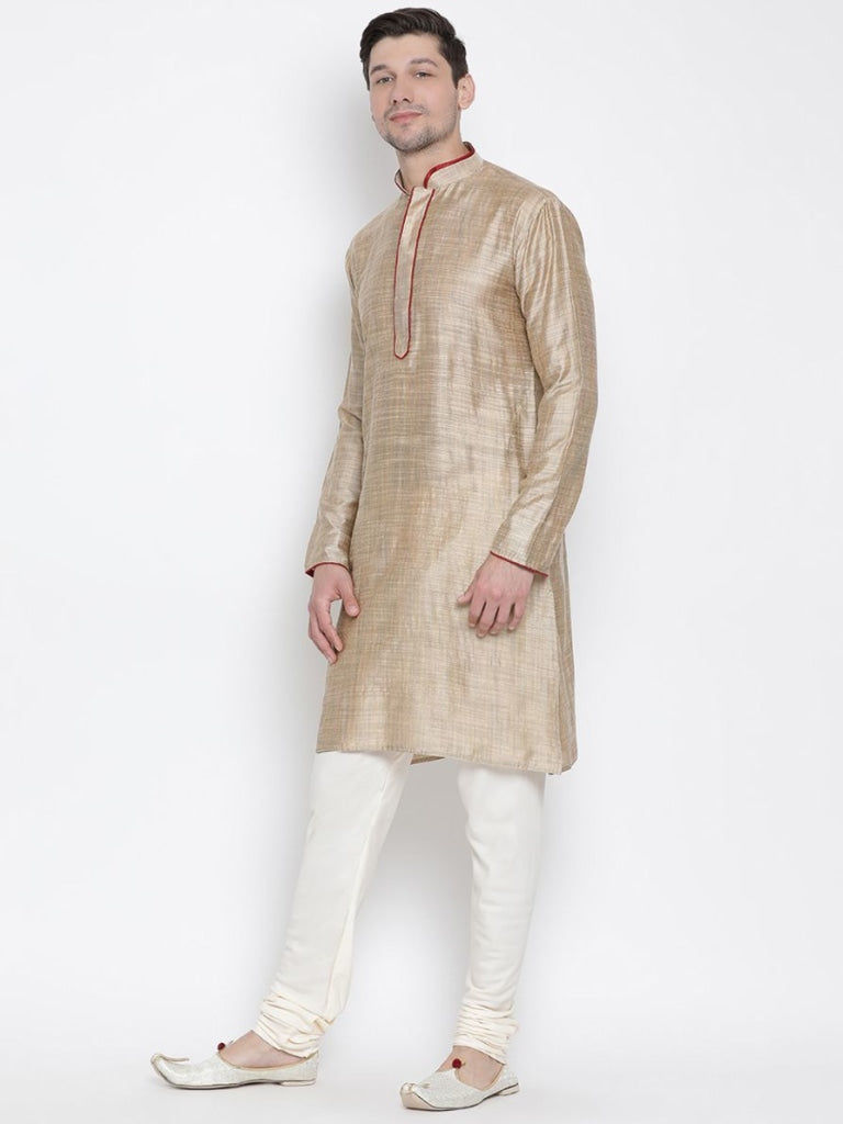 Sarvati Men's Beige Cotton Kurta and Pyjama Set