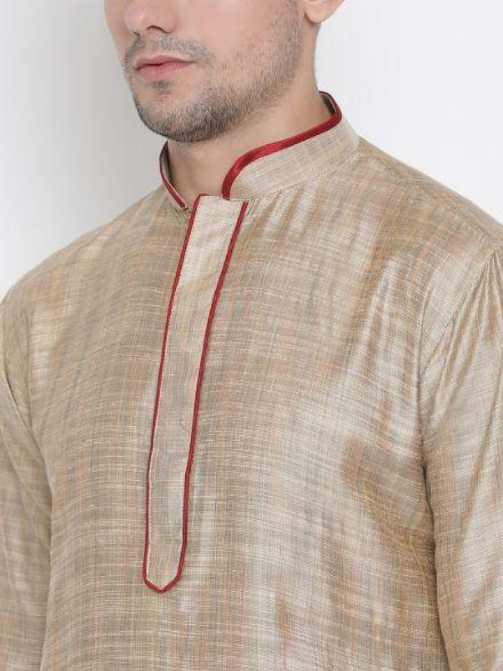 Sarvati Men's Beige Cotton Kurta and Pyjama Set