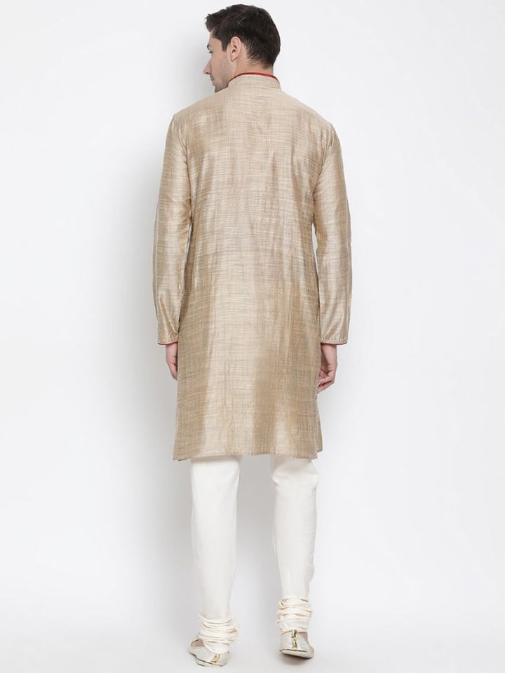 Sarvati Men's Beige Cotton Kurta and Pyjama Set