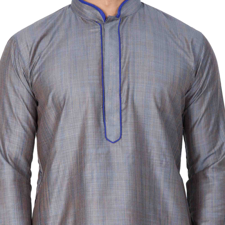 Sarvati Men's Grey Cotton Silk Blend Kurta and Pyjama Set