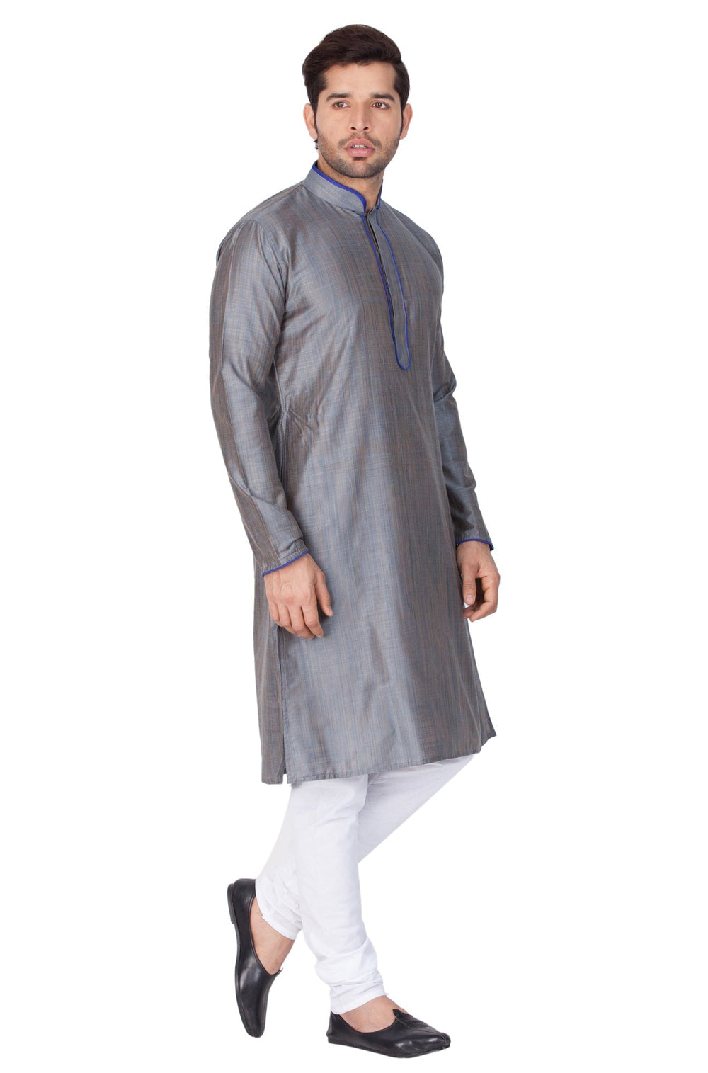 Sarvati Men's Grey Cotton Silk Blend Kurta and Pyjama Set