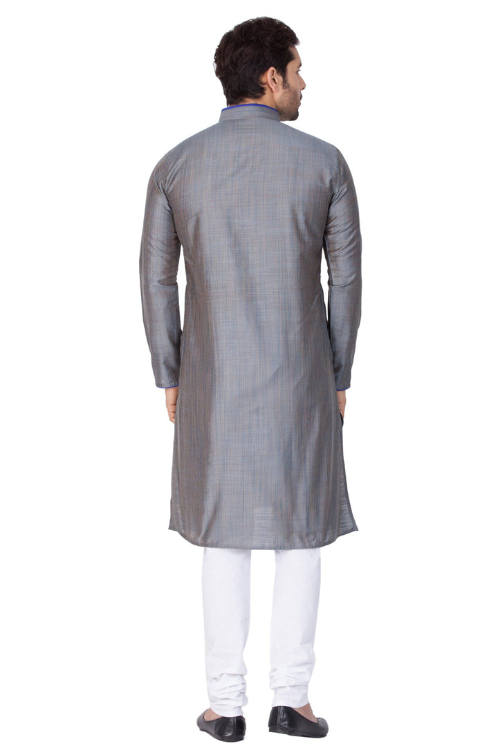 Sarvati Men's Grey Cotton Silk Blend Kurta and Pyjama Set