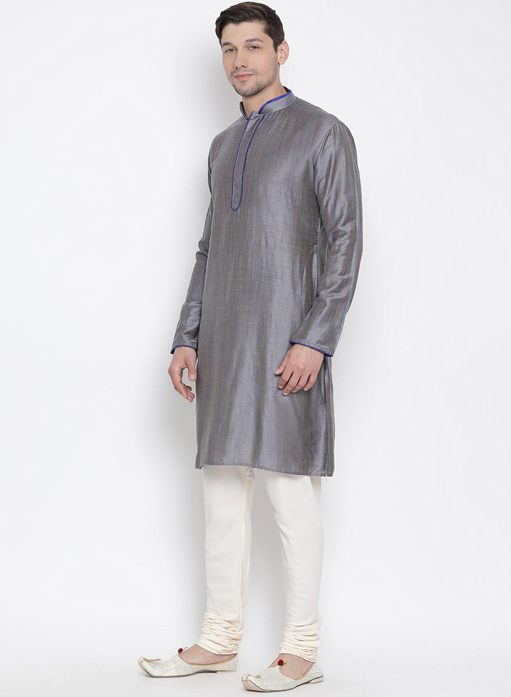 Sarvati Men's Grey Cotton Kurta and Pyjama Set