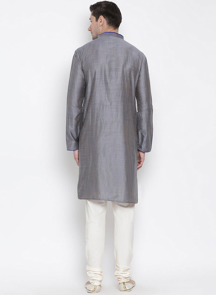 Sarvati Men's Grey Cotton Kurta and Pyjama Set