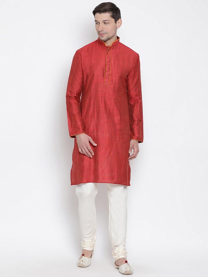 Sarvati Men's Maroon Cotton Kurta and Pyjama Set