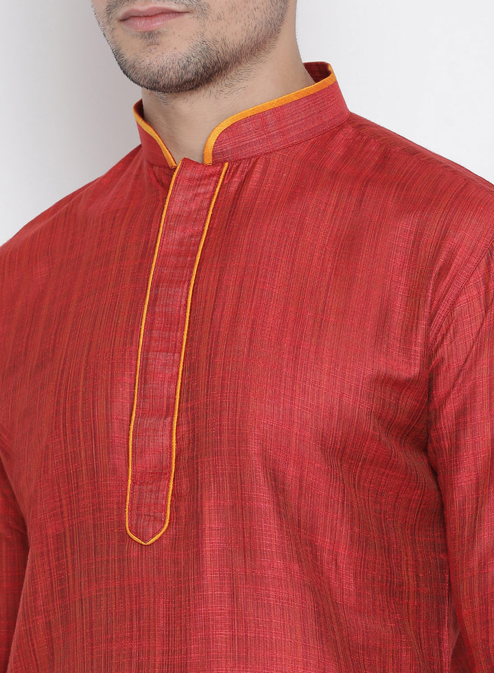 Sarvati Men's Maroon Cotton Kurta and Pyjama Set