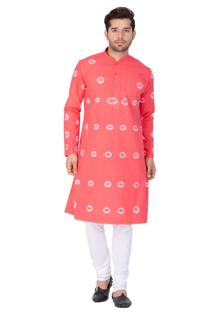 Sarvati Men's Pink Cotton Kurta and Pyjama Set