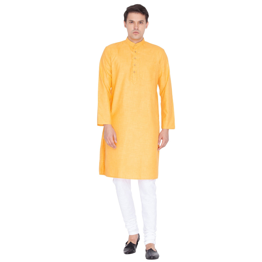 Sarvati Men's Orange Linen Kurta and Pyjama Set