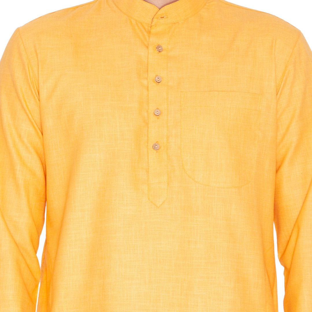 Sarvati Men's Orange Linen Kurta and Pyjama Set