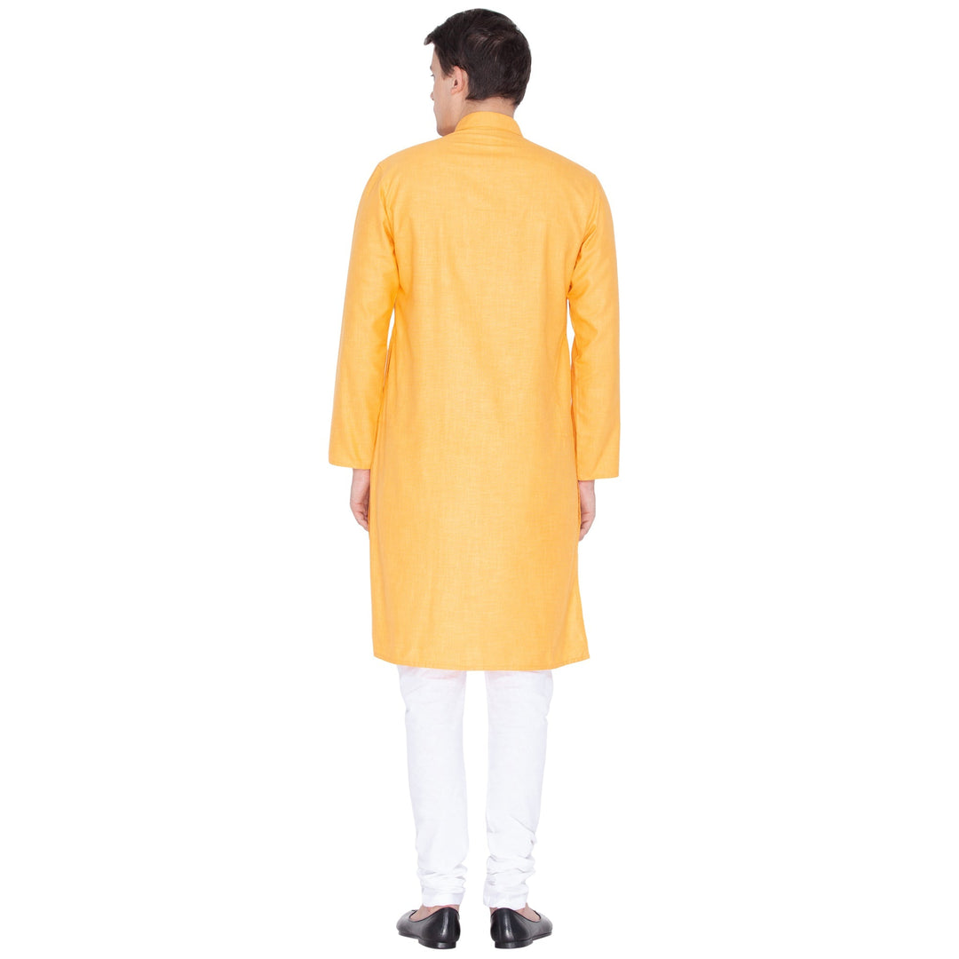 Sarvati Men's Orange Linen Kurta and Pyjama Set