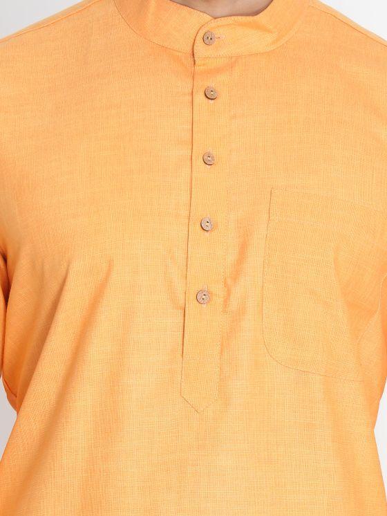 Sarvati Men's Orange Cotton Blend Kurta and Pyjama Set