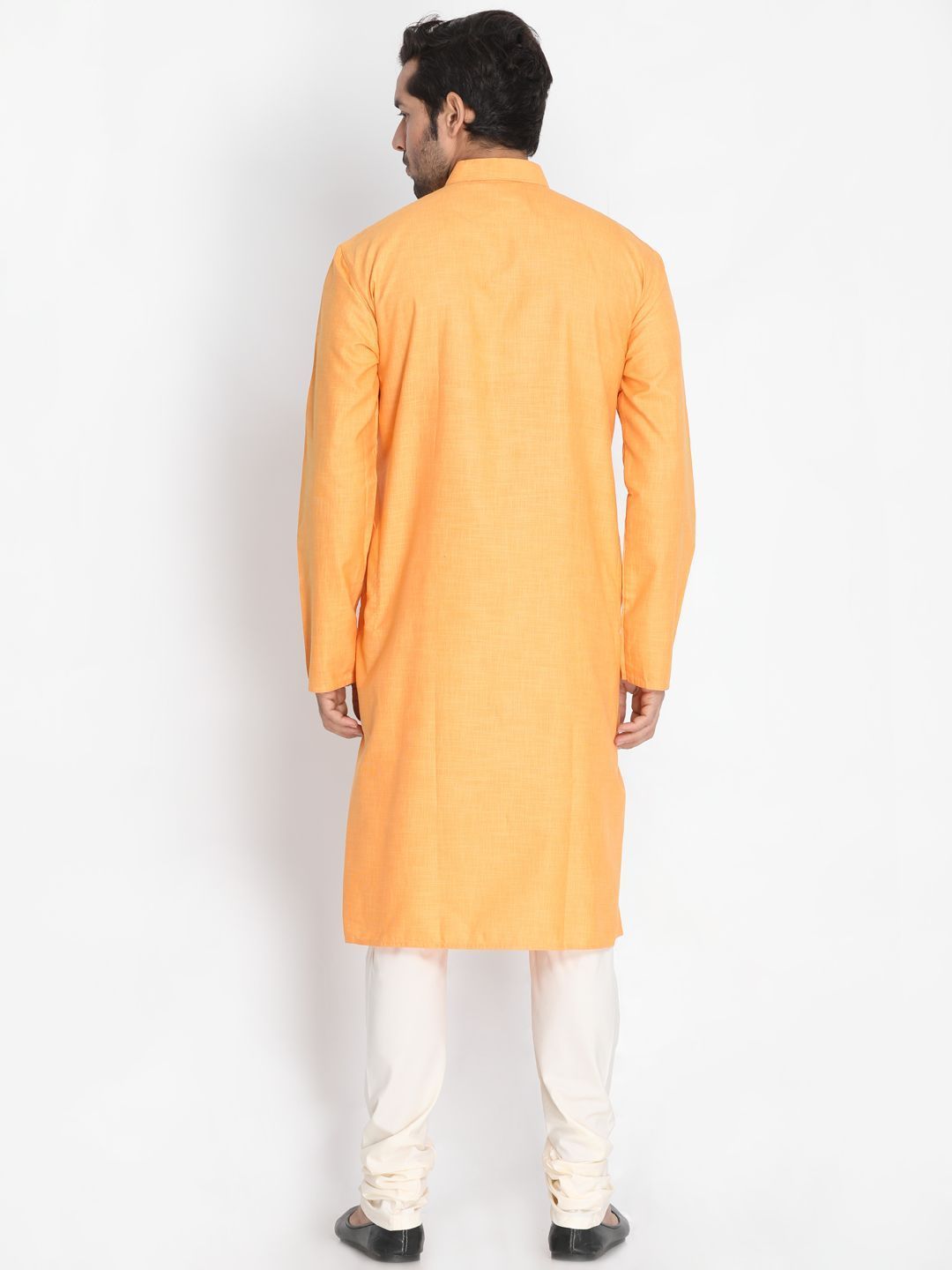 Sarvati Men's Orange Cotton Blend Kurta and Pyjama Set