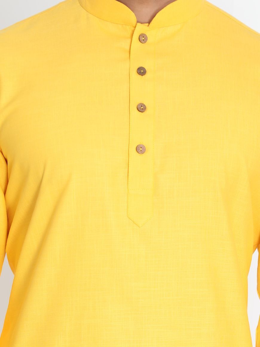 Sarvati Men's Yellow Cotton Blend Kurta and Pyjama Set