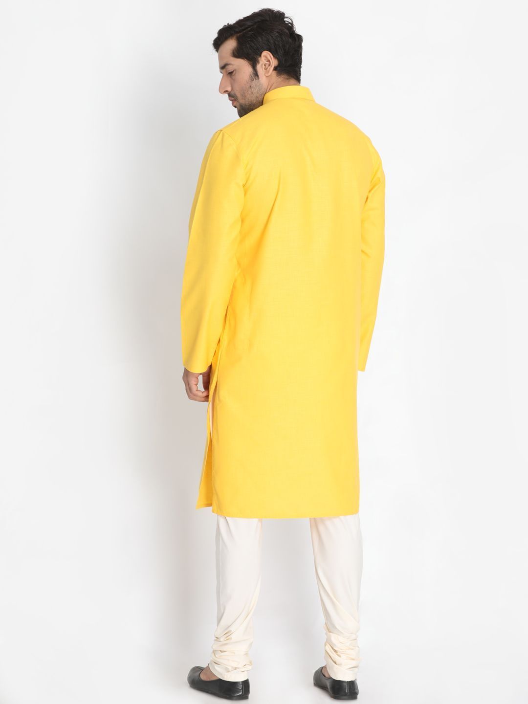 Sarvati Men's Yellow Cotton Blend Kurta and Pyjama Set