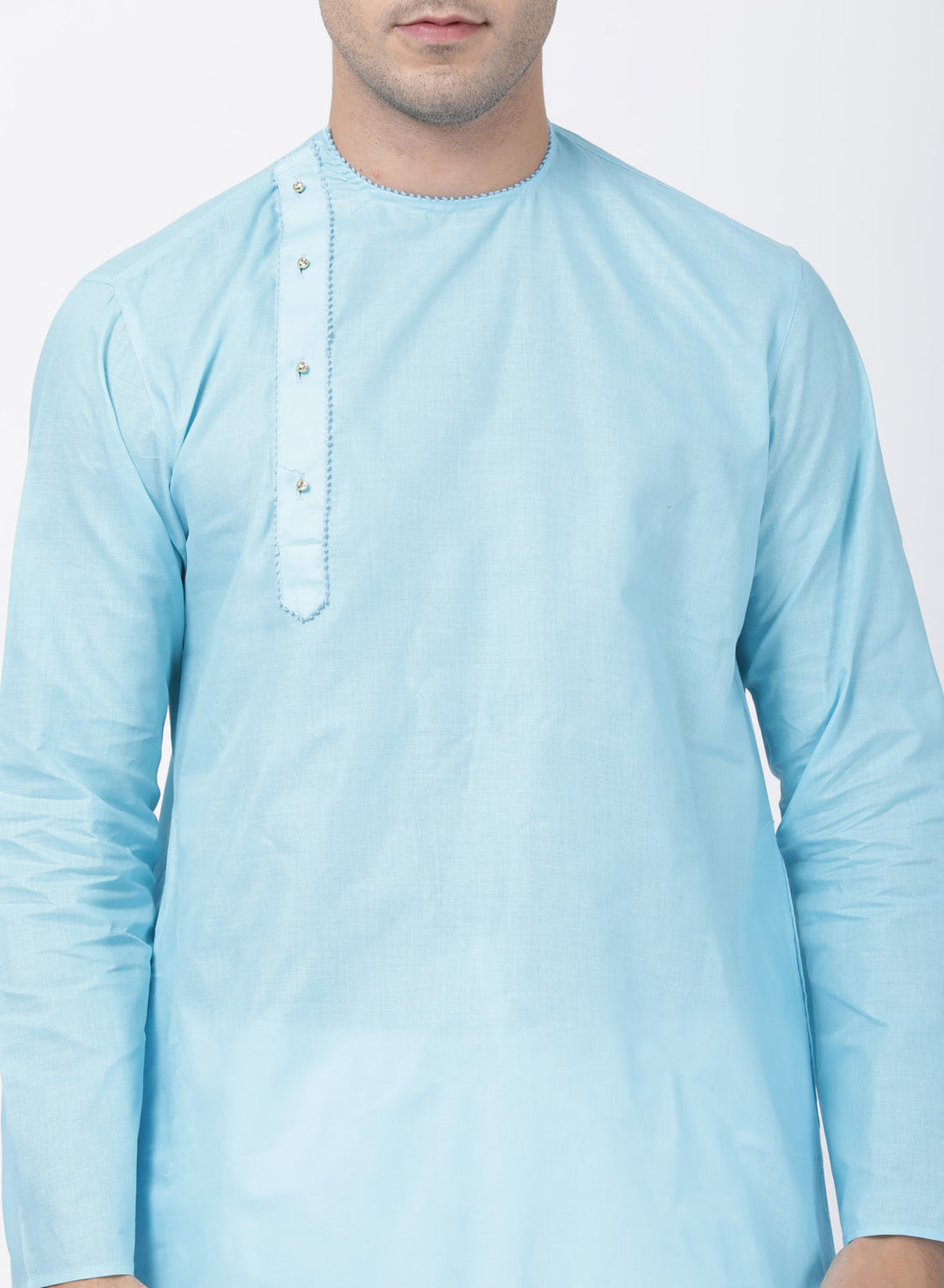 Sarvati Men's Light Blue Cotton Blend Kurta and Pyjama Set