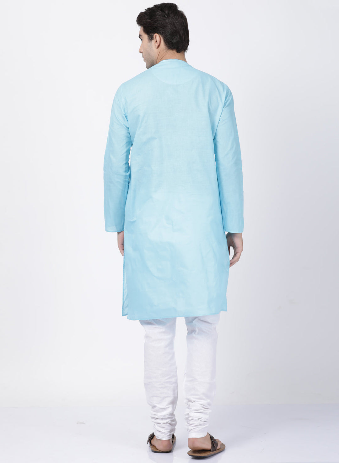 Sarvati Men's Light Blue Cotton Blend Kurta and Pyjama Set