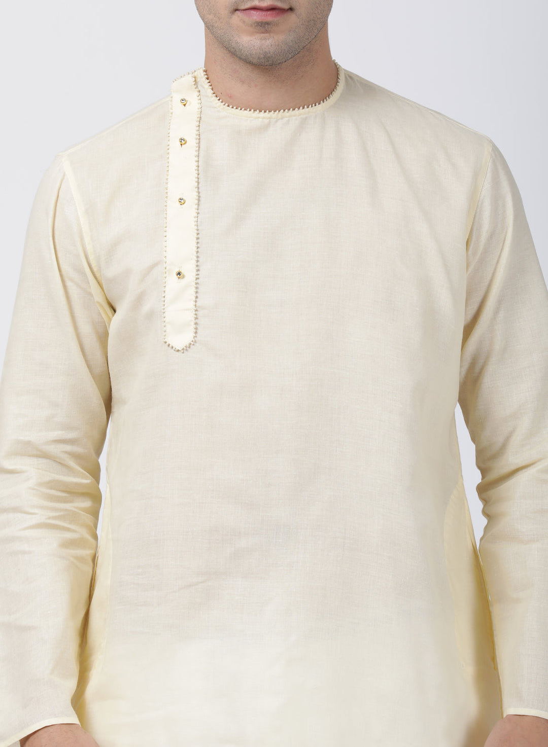 Sarvati Men's Cream Cotton Blend Kurta and Pyjama Set