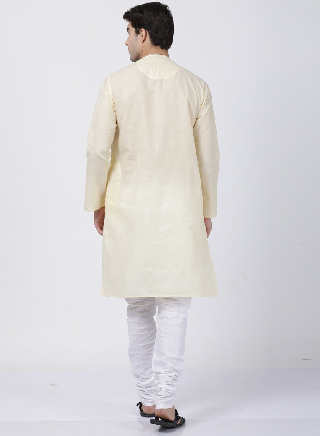 Sarvati Men's Cream Cotton Blend Kurta and Pyjama Set