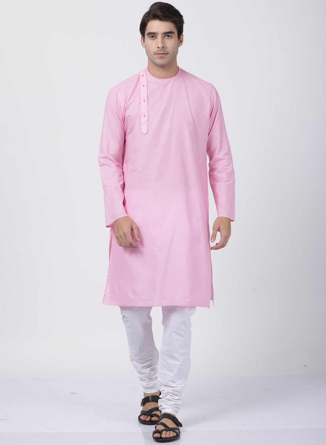 Sarvati Men's Pink Cotton Blend Kurta and Pyjama Set