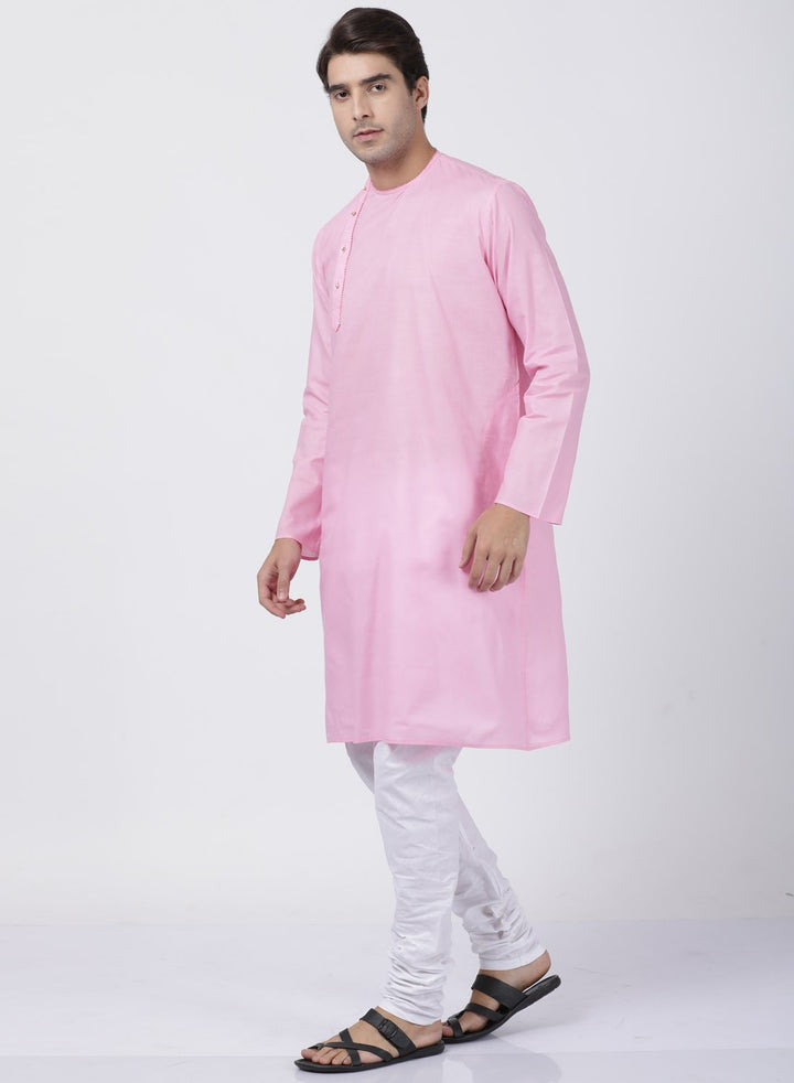 Sarvati Men's Pink Cotton Blend Kurta and Pyjama Set