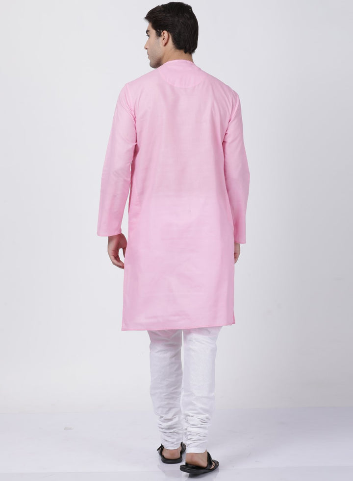 Sarvati Men's Pink Cotton Blend Kurta and Pyjama Set