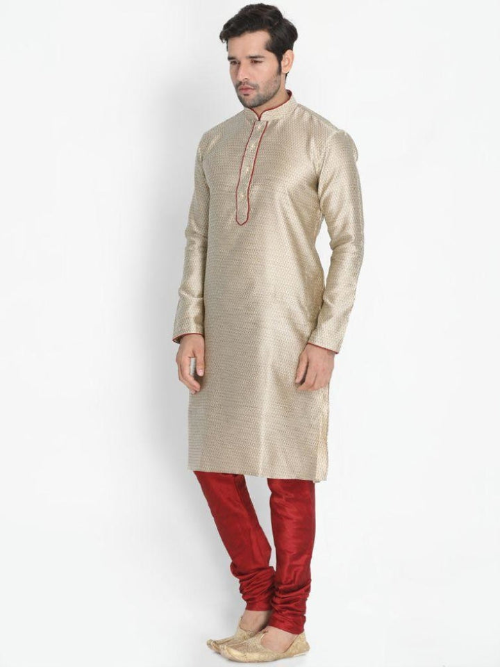 Sarvati Men's Beige Cotton Silk Blend Kurta and Pyjama Set