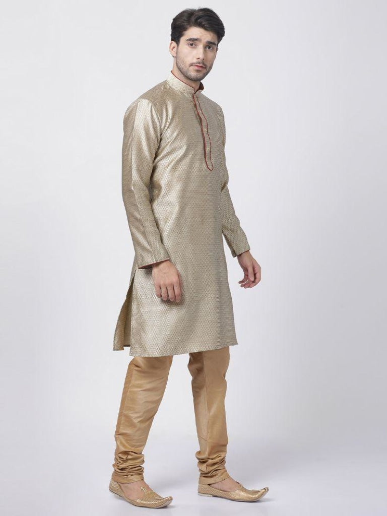 Sarvati Men's Beige Cotton Silk Blend Kurta and Pyjama Set