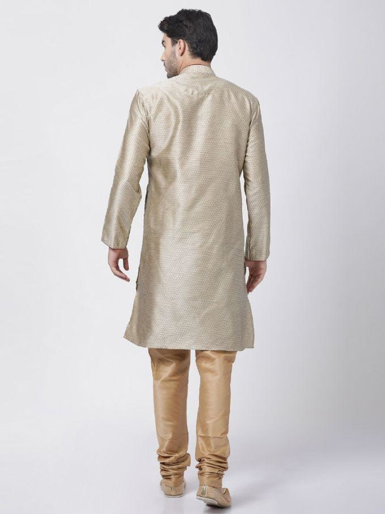 Sarvati Men's Beige Cotton Silk Blend Kurta and Pyjama Set