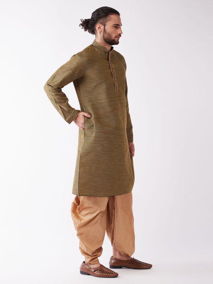 Sarvati Men's Black And Rose Gold Silk Blend Kurta And Dhoti Set