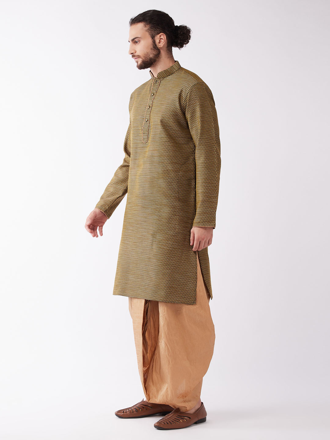 Sarvati Men's Black And Rose Gold Silk Blend Kurta And Dhoti Set