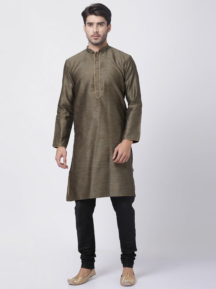 Sarvati Men's Black Cotton Silk Blend Kurta and Pyjama Set