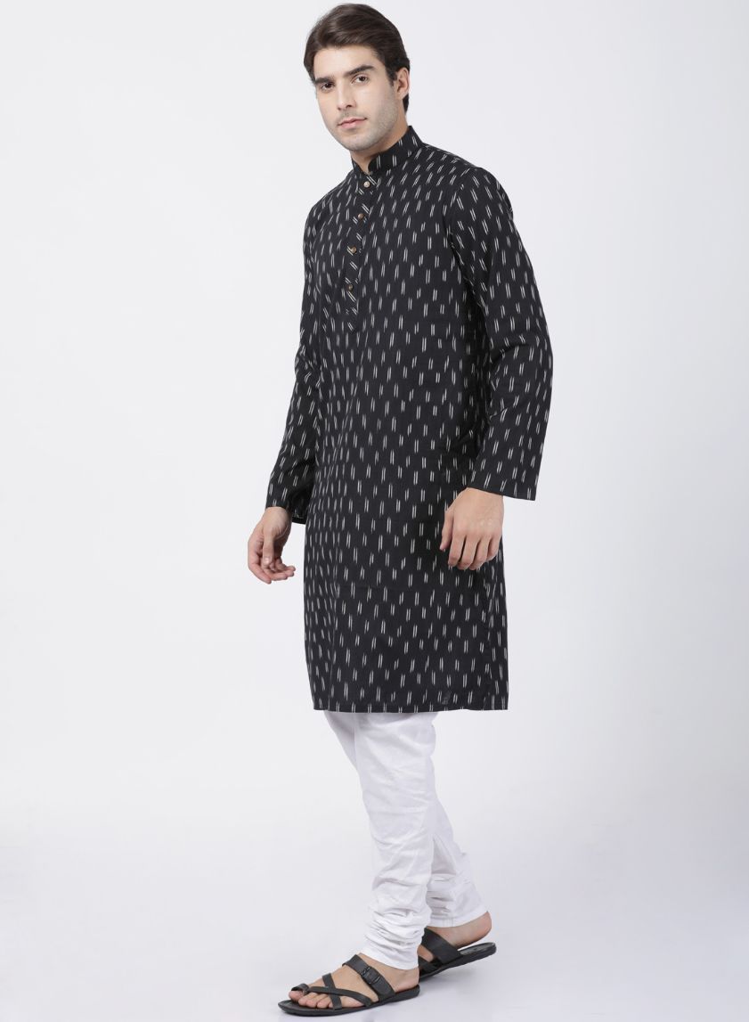 Sarvati Men's Black Pure Cotton Kurta and Pyjama Set