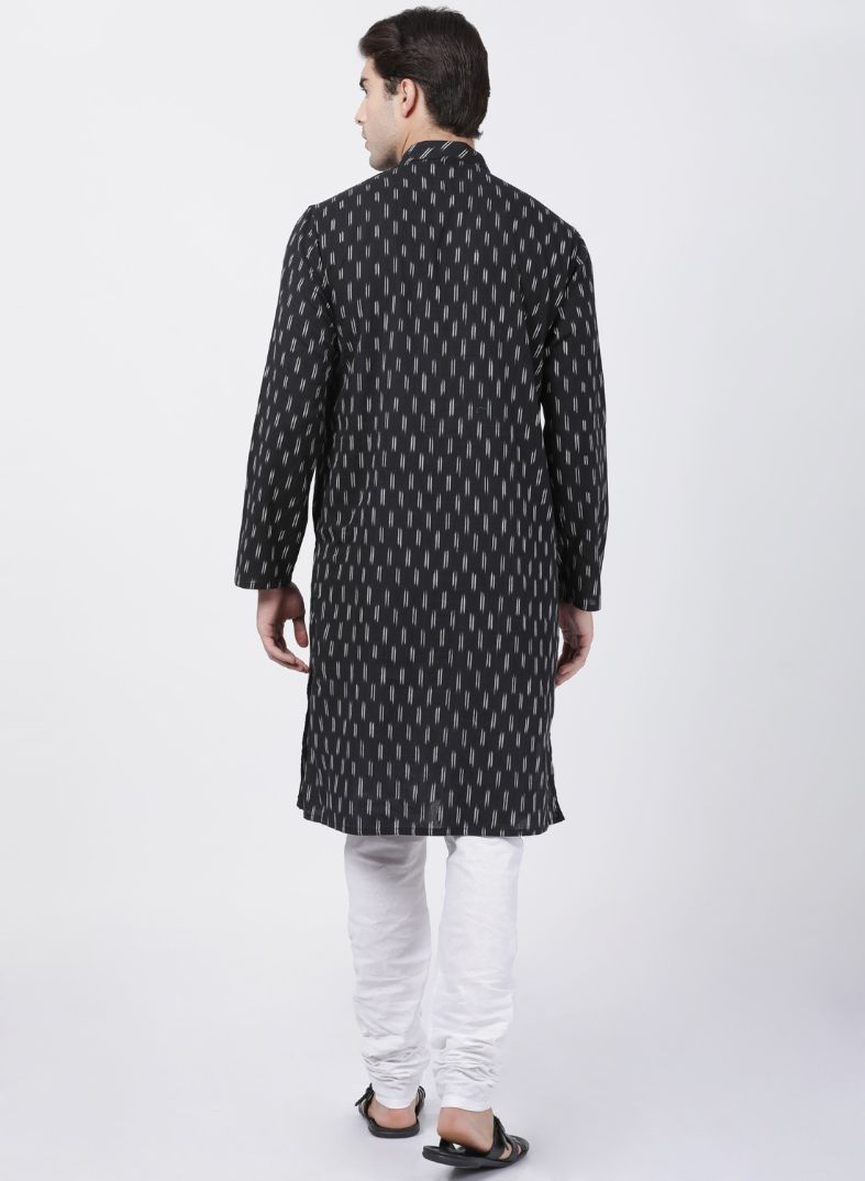 Sarvati Men's Black Pure Cotton Kurta and Pyjama Set