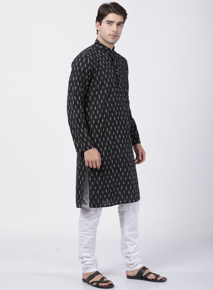 Sarvati Men's Black Pure Cotton Kurta and Pyjama Set