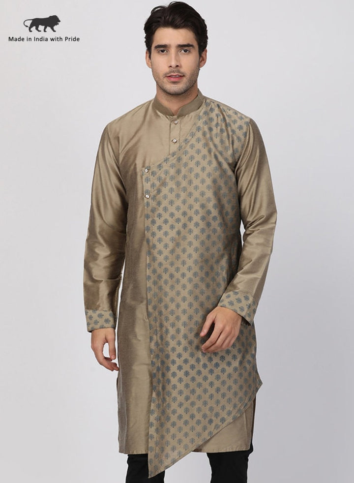 Men's Copper-toned Cotton Silk Blend Kurta