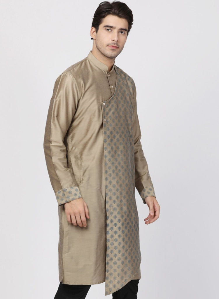 Men's Copper-toned Cotton Silk Blend Kurta