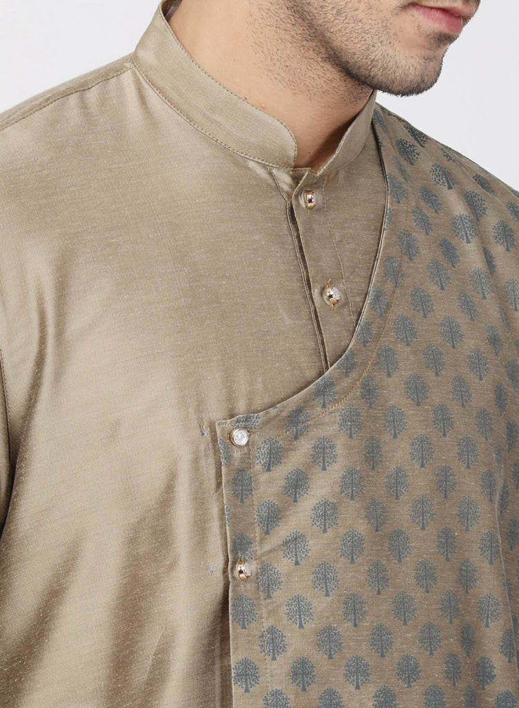 Men's Copper-toned Cotton Silk Blend Kurta